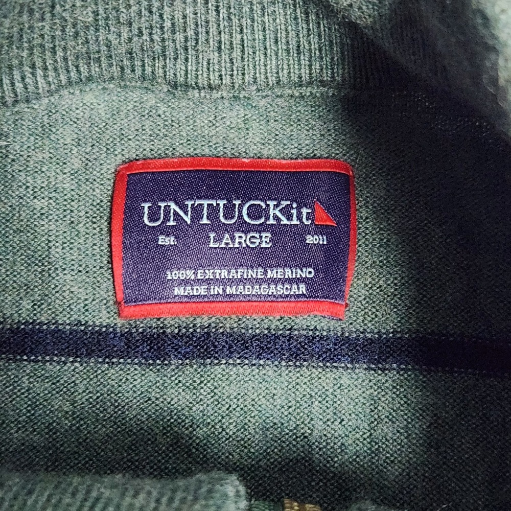 UNTUCKit Wool Sweater Men L Green Extrafine Merino Belguardo Stripe Runs Small - Picture 3 of 7